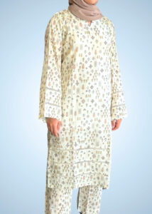 PRINTED CREAMY STITCHED 2-PC